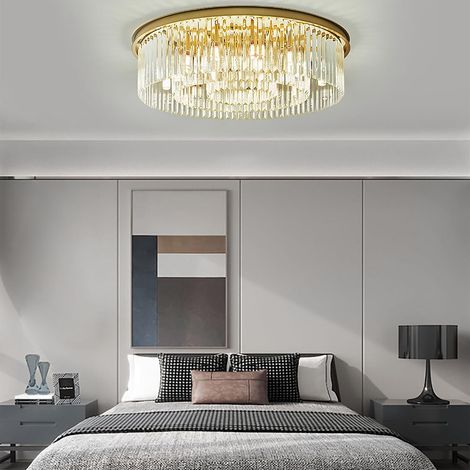 60cm Kristall Deckenleuchte Kristall Kronleuchter Rund Klar Kristall Pendelleuchte Deckenlampe Schlafzimmer Kristall Lampe Gold 8 x E14 Lichter für Esszimmer, Küche, Wohnzimmer