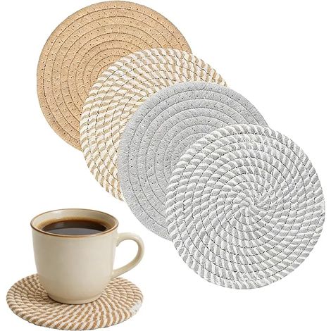 Dessous de Plat Dessous de Verre Rondes Coton 18 Cm sous Plat Résistantes Chaleur 4 Couleurs Adaptées Casseroles Poêles Assiettes (1/5)