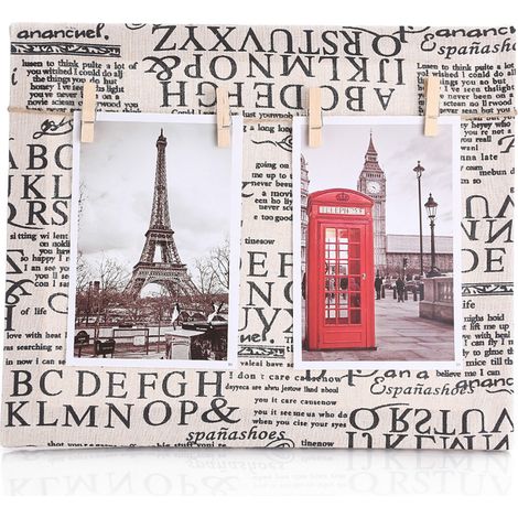 Cadre photo en bois avec 4 pinces, cadre photo en toile ou tissu (3) (1/2)