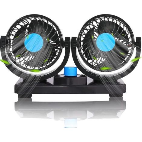1 ventilateur de voiture, double tête rotatif 360°, 12 V avec 2 vitesses, pour véhicule et bateau (1/4)