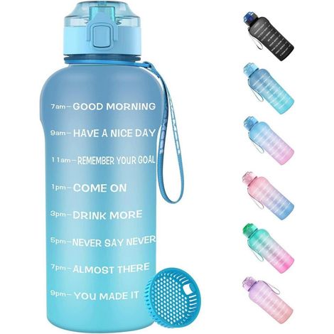 Trinkflasche 1.5L mit Zeitmarkierung, BPA-frei, auslaufsicher, mit Filter, Blau (1/5)