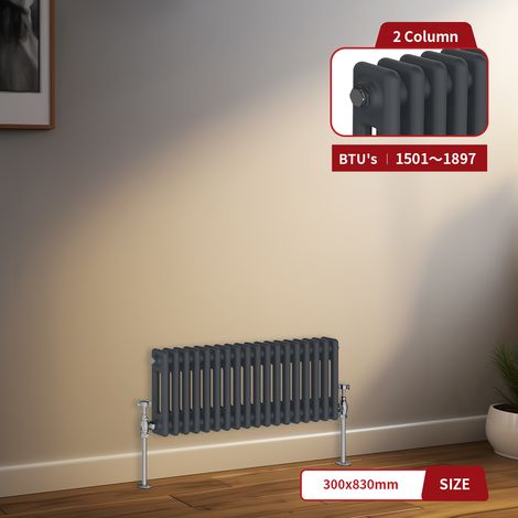 Warmehaus Traditional Radiator 2 Column Anthracite Central Heating 300 x 830mm