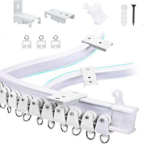 Rail courbe de 5 mètres, ensemble de rails en PVC, rail coulissant silencieux, rail de rideau courbe flexible en acier et plastique en forme de U (1/5)