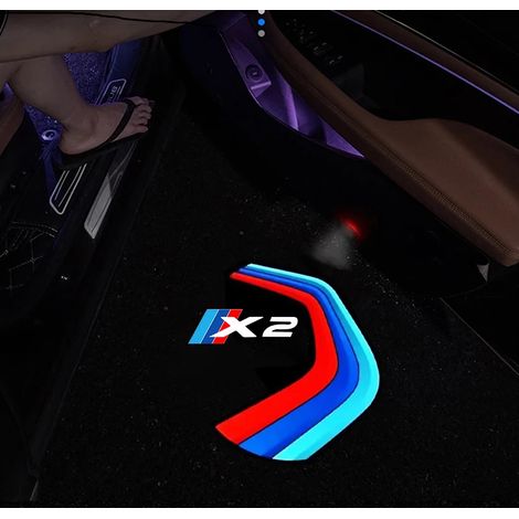 (2 pièces - Bleu) Accessoires auto pour BMW X2 F39 : 2 projecteurs laser LED pour portières de voiture avec logo, lampe de bienvenue, éclairage d'ambiance. Accessoires BMW pour véhicules.