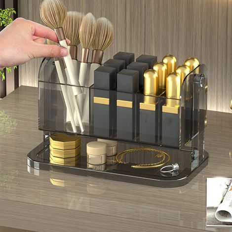 Étagère à rouges à lèvres portable en plastique avec compartiments, organisateur de bureau transparent pour rouges à lèvres, noir transparent. (1/4)