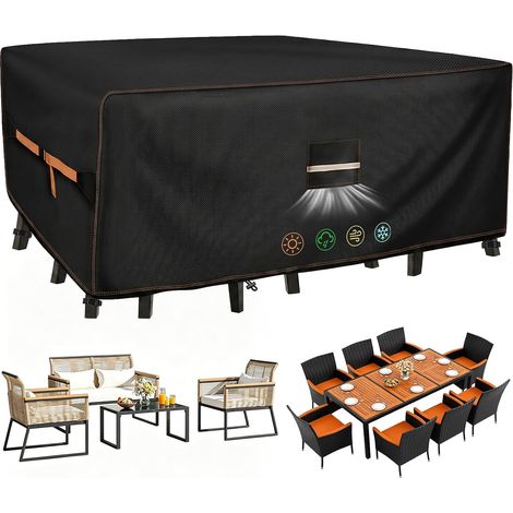 Housse Salon De Jardin Exterieur, 420D Tissu Oxford Housses de Meubles de Jardin 280x210x74cm, Bache De Table Protection vec Grilles D'aération Imperméables, Anti-UV, Résistance au Vent (1/5)