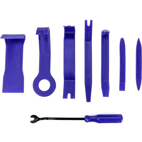 Kit di 8 pezzi per la rimozione delle finiture interne dell'auto: strumenti per fare leva su rivestimenti interni, autoradio e cruscotto.