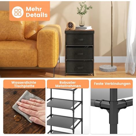 Nachttisch mit schwarzer Stoffschublade, Metallgestell, 2er-Set
