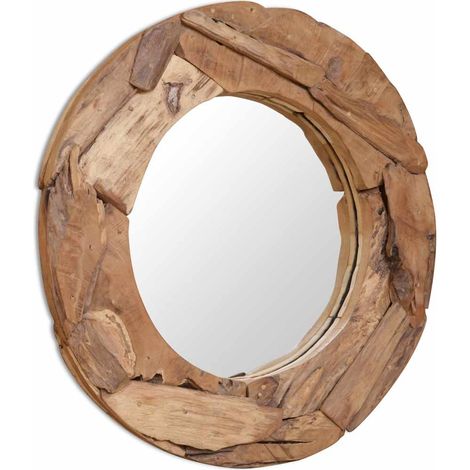 Dekorativer Spiegel Teak 80 cm Rund vidaXL