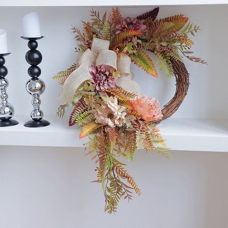 Guirlande Décorative Pour Porte - Fleurs De Pivoine Artificielles - Pour Thanksgiving Et Fêtes - 70 x 40 x 5 cm - 1 Pièce (1/5)