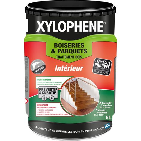 Traitement bois intérieur 5L – Insecticide anti-termites – Renforcé en agents anti-remontées de tanins – Efficacité prouvée – Xylophene