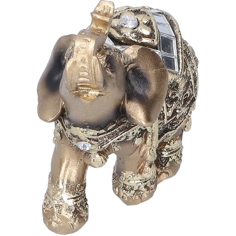 Statue d'éléphant en résine, ornement Feng Shui, décoration de bureau, doré, taille S (7 x 3,5 x 7 cm). (1/5)