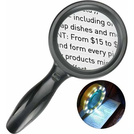 VURAHOME - Loupe de lecture 30x 60x, loupe lumineuse rechargeable avec 33 LED, loupe à intensité variable pour personnes âgées, journaux, travaux manuels, examens, livres et carte du monde, noir (1/5)