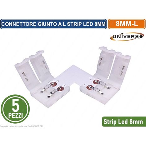 CONFEZIONE 5 PEZZI CONNETTORE ANGOLARE PER STRISCIA STRIP LED MONOCOLORE 2 PIN 8MM SPINOTTO 12V/24V SMD