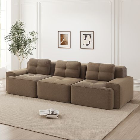 Sofá modular de 3 plazas en tejido tipo corduroy marrón, sin montaje, 293 x 104 x 69 cm HAVRYA (1/5)