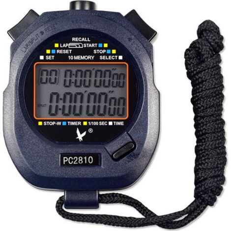 Chronomètre Digital Sport Professionnel, 2 Lignes 10 Mémoires, Compte à Rebours, Alarme, Piles + Câble, PC2810 (1/5)
