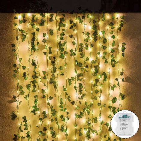 Guirlande lumineuse à Piles 100 LED 10M Lierre Artificiel Guirlande Lumineuse, LED Lumineuse Étanche 8 Modes Décoration pour Chambre, Balcon, Jardin, Noël, Mariage, Intérieur, Exterieur, Fête (1/5)