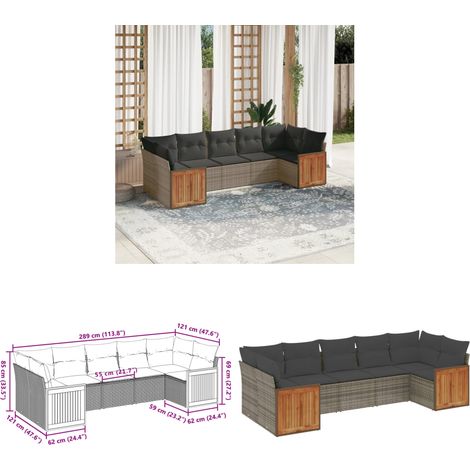 7-tlg. Garten-Sofagarnitur mit Kissen Grau Poly Rattan - Gartensorte - Gartenmöbelset - PE-Rattan Möbel - Outdoor Lounge Set - Balkonmöbel - Home & Living (1/3)