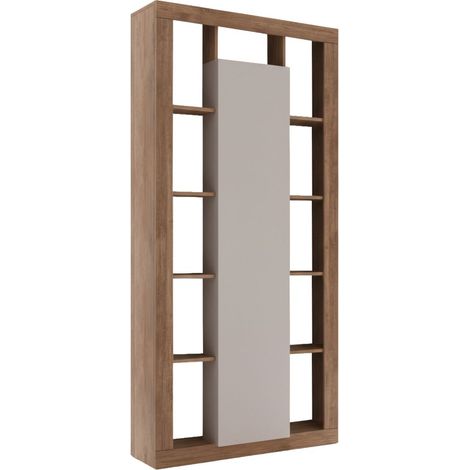 Colonne 1 porte avec encadrement 11 niches beige et aspect bois finition Mercure - LIMANI (1/4)