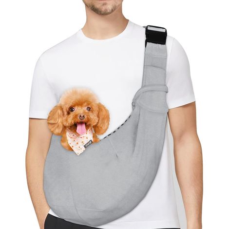 1 Sac de Transport pour Chien, Réversible, Bandoulière Réglable, Crochet de Collier, Coton et Polyester, pour Chiot Chat Lapin.. (1/5)