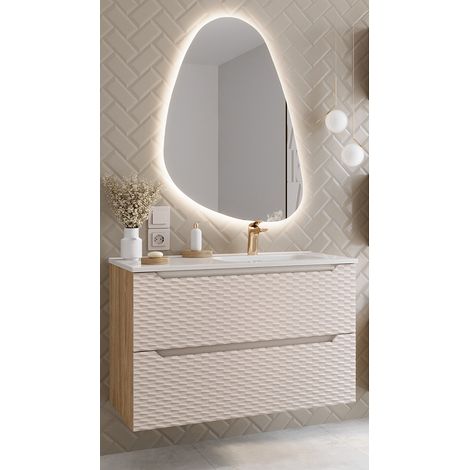 Badmöbel Set 2-teilig mit 90cm Waschtisch, Eiche mit beige, OLUO-56-BEIGE (1/5)