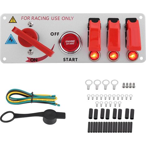 Tableau de bord d'allumage de voiture de course 12V, panneau de démarrage moteur avec bouton poussoir LED et interrupteur à bascule (1/5)