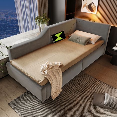 letto contenitore 90x190 con USB C luce grigio OKMYHOME (1/5)