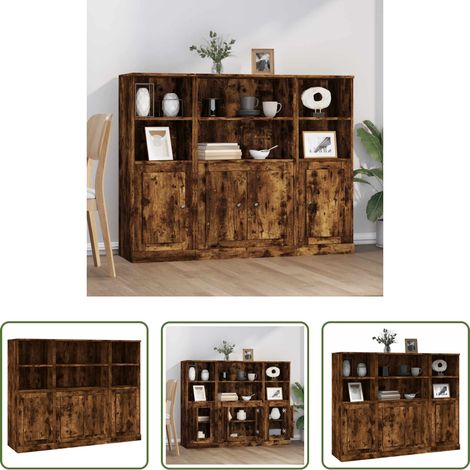vidaXL Buffet de bois - Buffets 3 pcs chêne fumé bois d'ingénierie (1/5)