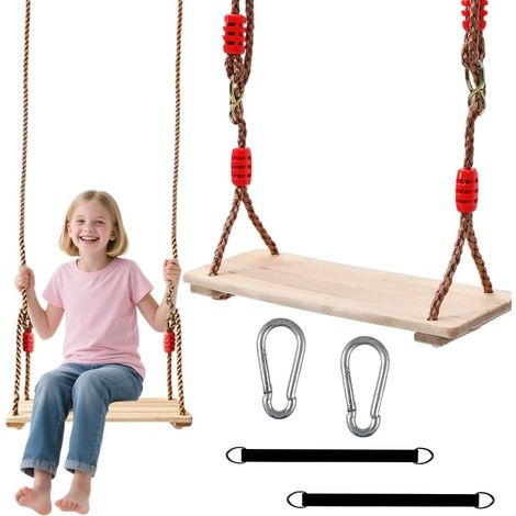 Outdoor-Schaukel, Holzschaukel für Kinder ab 3 Jahren, sicheres verstellbares Seil, 40 cm großer Holzschaukelsitz, hängende Bankschaukel, für Kinder und Erwachsene, maximale Belastung 160 kg