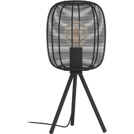 Lampe de table Rinroe en acier noir E27 1x40w H: 44 cm Ø20cm avec interrupteur de câble (1/3)