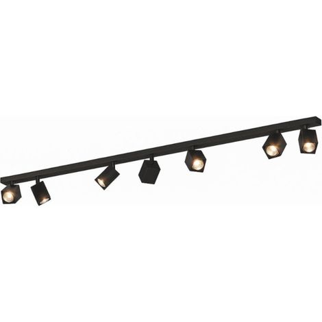 Projecteur moderne kibo 1230 7 gu10 led sur rail métallique réglable, couleur noir