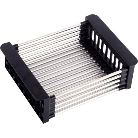Cestello scolapiatti, scolapiatti telescopico in acciaio inox con 1 vite, per lavare i piatti nel lavello della cucina, scolare frutta e verdura (Nero, L)