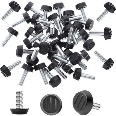 Set of 70 furniture levelers, adjustable M6 thread, stainless steel and ABS, round, screw-in, 24 mm x 18 mm, for tables, chairs, and furniture legs (1/5)