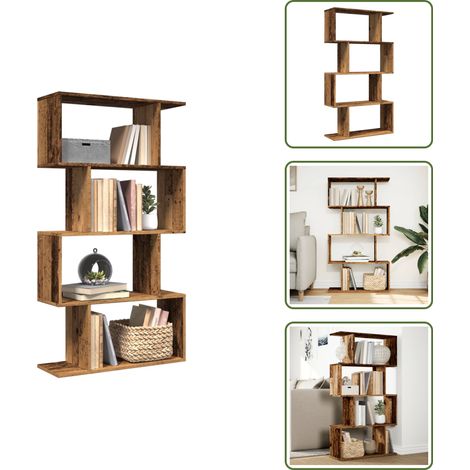 vidaXL Raumteiler-Bücherregal 4 Böden Altholz-Optik 70x24x129 cm (1/5)