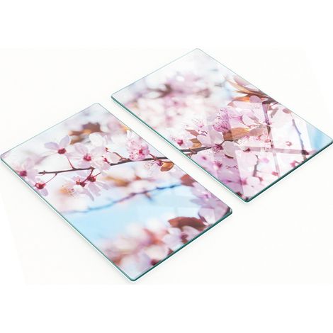 Juego de dos tablas de cocina decorativas de cristal con diseño de flor de cerezo, 2 x 30 x 52 cm. (1/5)