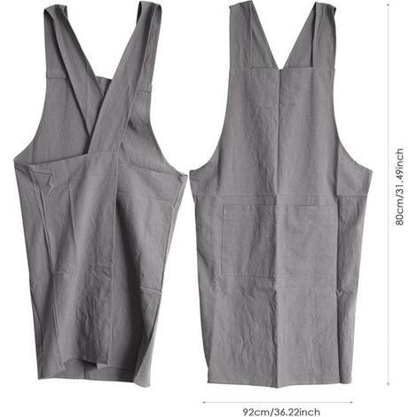 Tablier minimaliste japonais en coton et lin gris, fait main, sans attaches, style rétro. Taille : [taille manquante]