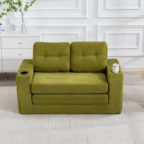 Sofa 2-Sitzer modular mit Getränkehaltern Cord Oliv OKMYHOME (1/5)