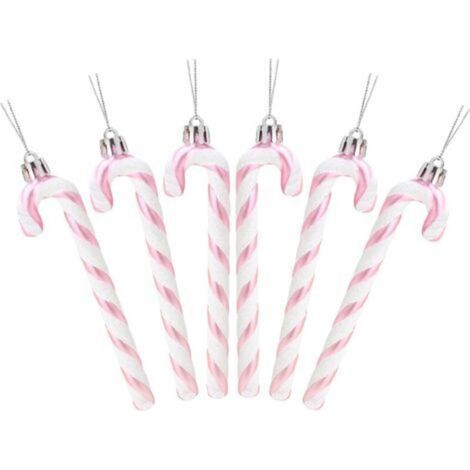 6 Pcs Christmas Concepts Pack Of 6 - 13cm (Baby Pink) Glitter Candy Cane Christmas Tree Decorations (1/4)