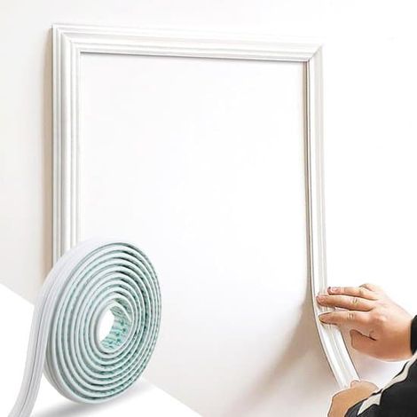 Profilé mural décoratif autocollant en PVC - 3,8 × 300 cm - Plinthe murale autocollante - Bande décorative flexible - Blanc - 3,8 × 300 cm (1/4)