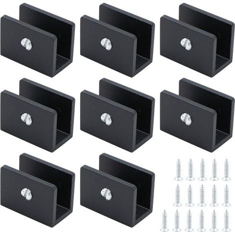 Glasklemmen für Glas, 8 Stück, quadratisch, aus Edelstahl, für ebene Flächen von 8 bis 10 mm, für ebene Flächen und Spiegel, schwarz (1/5)
