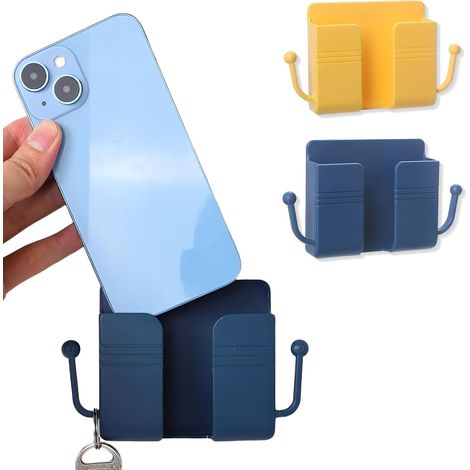 2 Supports Muraux Universels - Plastique Robuste - Rangement Télécommandes et Smartphones - Pour Salon, Cuisine, Bureau - Noir Compact (1/5)