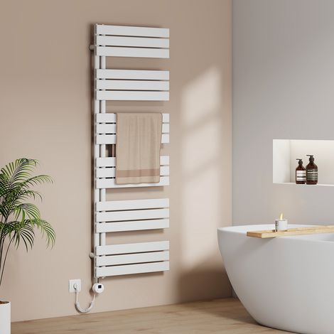 EMKE Elektrischer Handtuchheizkörper 160x60cm 1000W Badheizkörper Handtuchtrockner mit Heizstab Sprachsteuerung Alexa/Google, 4 Modi, Fenstererkennung & Wochenprogramm Flachrohr Weiß