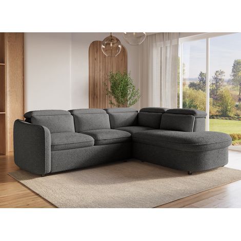 Canapé d'angle convertible avec coffre en tissu bouclette gris BAYA - angle droit (1/5)