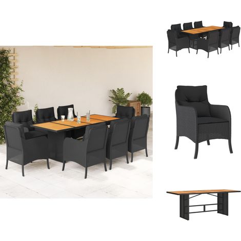 9-tlg. Garten-Essgruppe mit Kissen Schwarz Poly Rattan - Gartenmöbel - Outdoor-Möbel - Essgruppe - Gartenset - Rattanmöbel (1/5)