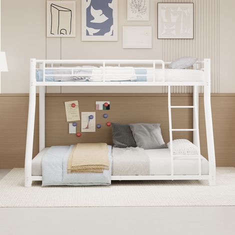 Lit superposé métal heavy duty, haut 90x140, bas 140x190, gain de place, échelle, garde-corps, ado/adulte, moderne. (1/5)