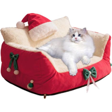 Divano-poltrona per gatti con cappello di Babbo Natale (1/5)