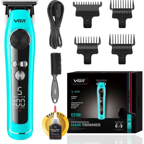 Professional Male Beard Trimmer with Motor 7000 RPM Men's Cordless Finishing Clipper with 5 Speed, Trimmer for Men with Ceramic T Blade, 4 Clogs, LED Display (1/5)