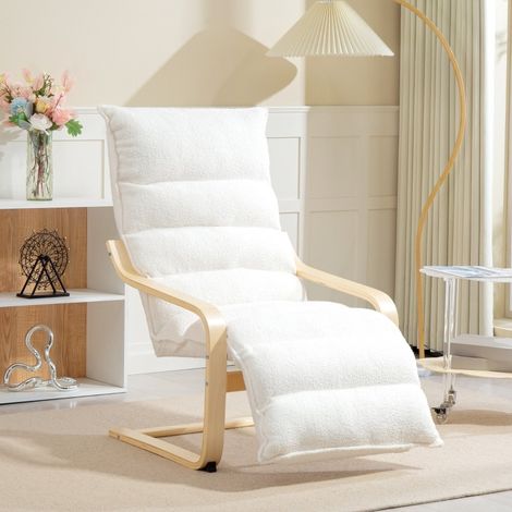 Schaukelsessel aus Polyester in Weiß mit verstellbarem Fußteil, 67 x 93-114 x 105 cm (1/5)