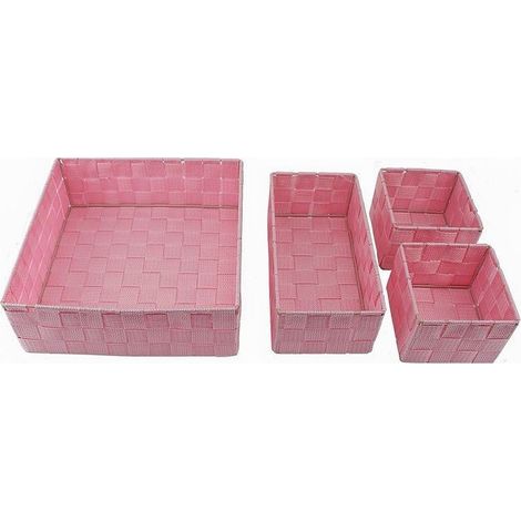 Cleafe - Set 4 Pezzi Contenitori Rosa Scatola In Tessuto Organizer Porta Oggetti 79065 - (1/5)