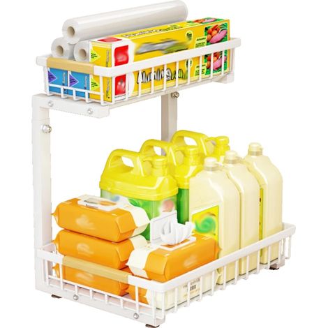 Organisateur de rangement, design coulissant, utilisation polyvalente, Blanc (1/2)